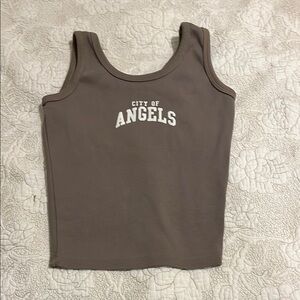 Brown Fitted Tank Top with White Text
